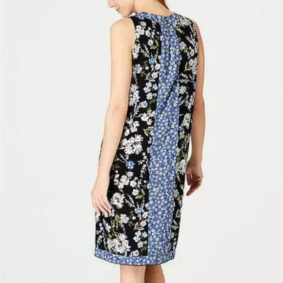 J.Jill Mixed-Print Center-Pleat Black Heirloom Daisies Floral Dress Size SP - Picture 2 of 7